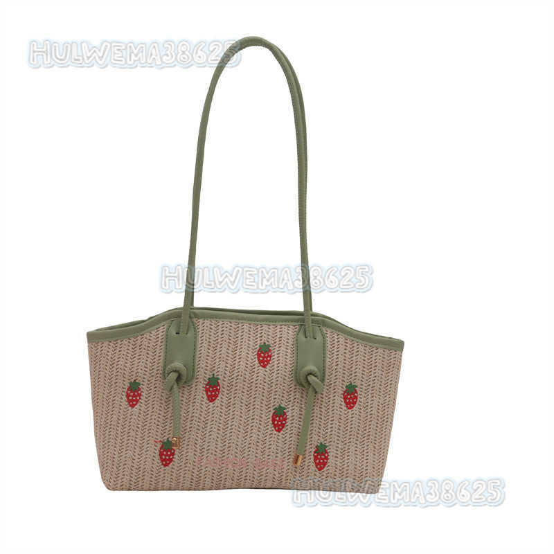 Summer Travel Woven Bag Tote Bag for Women 2024 New Rural Vacation Style Strawberry Embroidery Handbag Commuting Bag H250806
