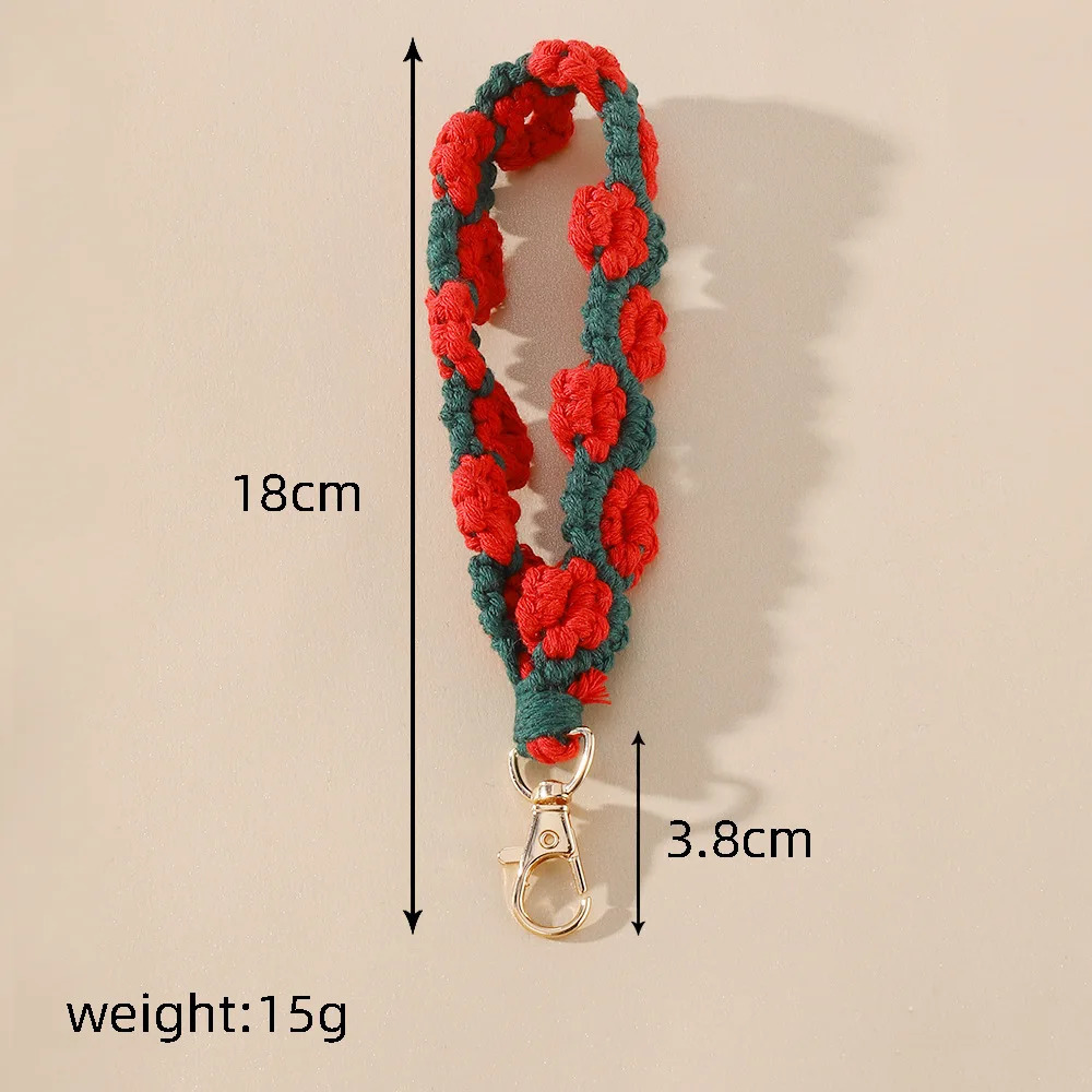 Flower rose pendant keychain worn on the wrist Bohemian hand woven flower keychain bag pendant decoration 250807