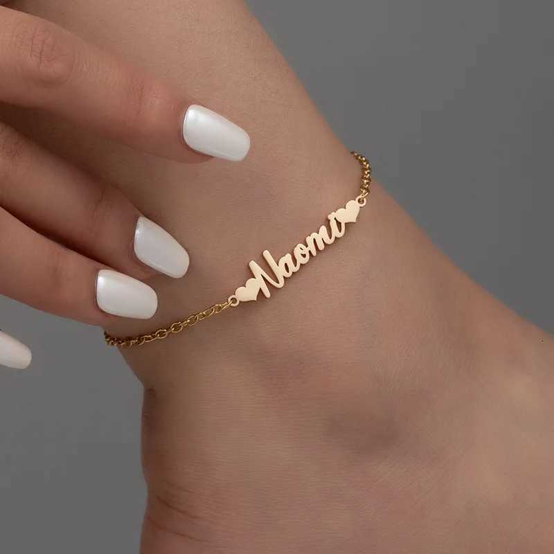 New Stainless Steel PVD Plated Cut Heart-shaped Letter Anklet Personalized Customization English Name Chain Feet Y250805