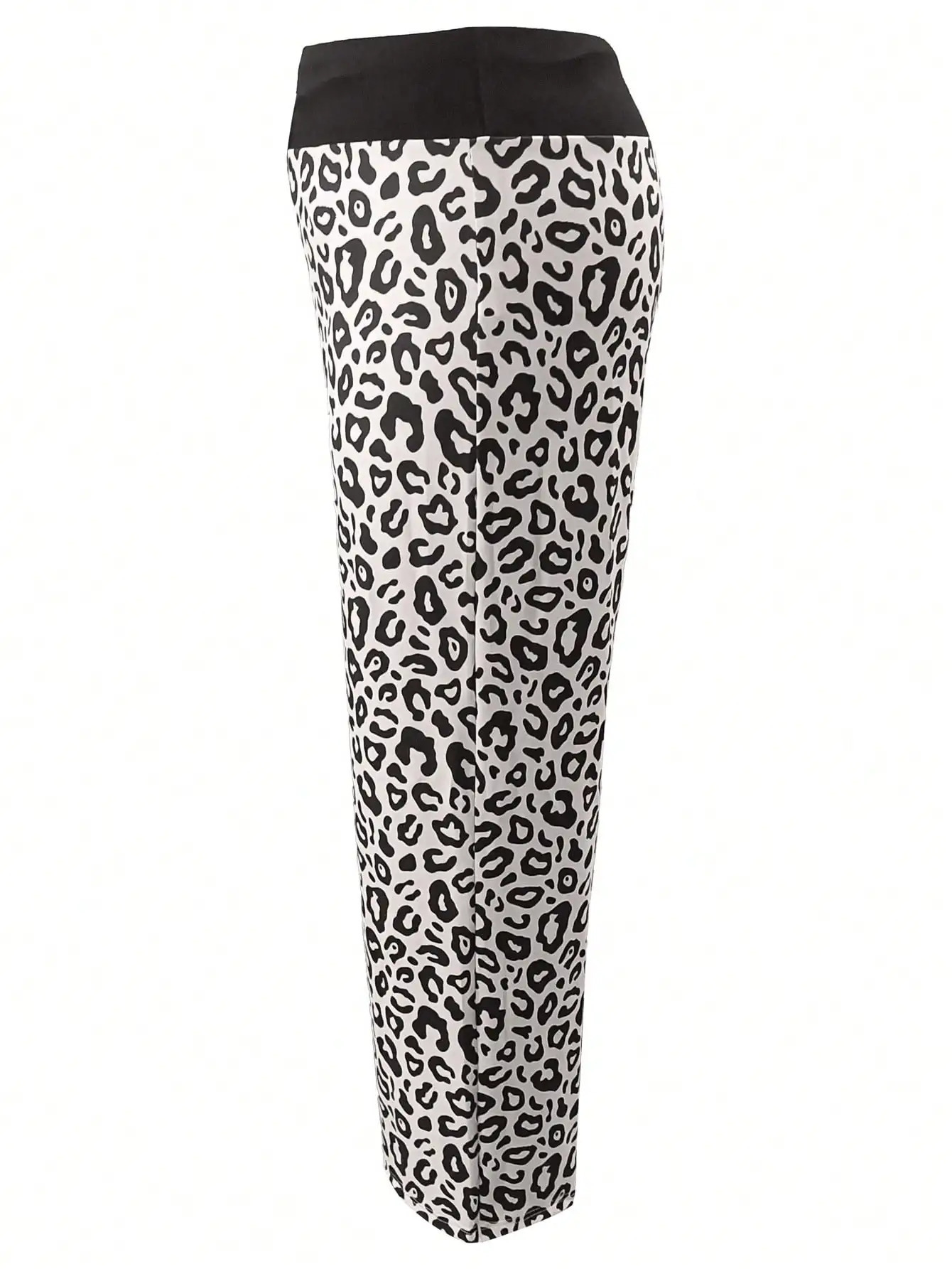 Plus Size Spring Summer Womens Fashion Elastic Waist High Pants Leopard Printed Drawstring Baggy Wide Legs 250805