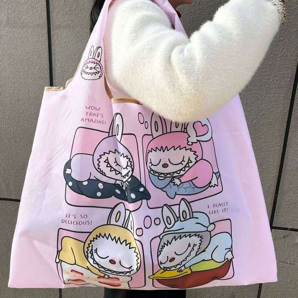 2025 New Eco-friendly Travel Oil Painting Series Cartoon Foldable Handheld Shopping Grocery Bag
