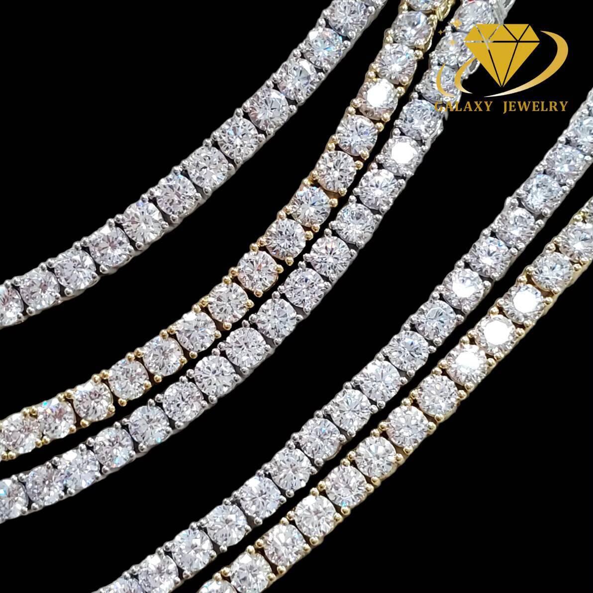 Galaxy Jewelry Wholesale Price Tennis Necklace 925 Silver Gold Plated 6.5mm Bling Moissanite Iced Out Tennis Chain