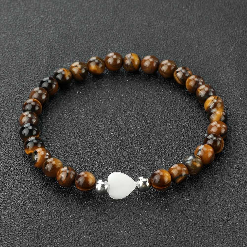 6mm Blue Pine Beads Tiger Eye Lava Stone Bracelet Pendant Love Shell Women Men Trendy Beaded Wristband Meditation Jewelry W250807