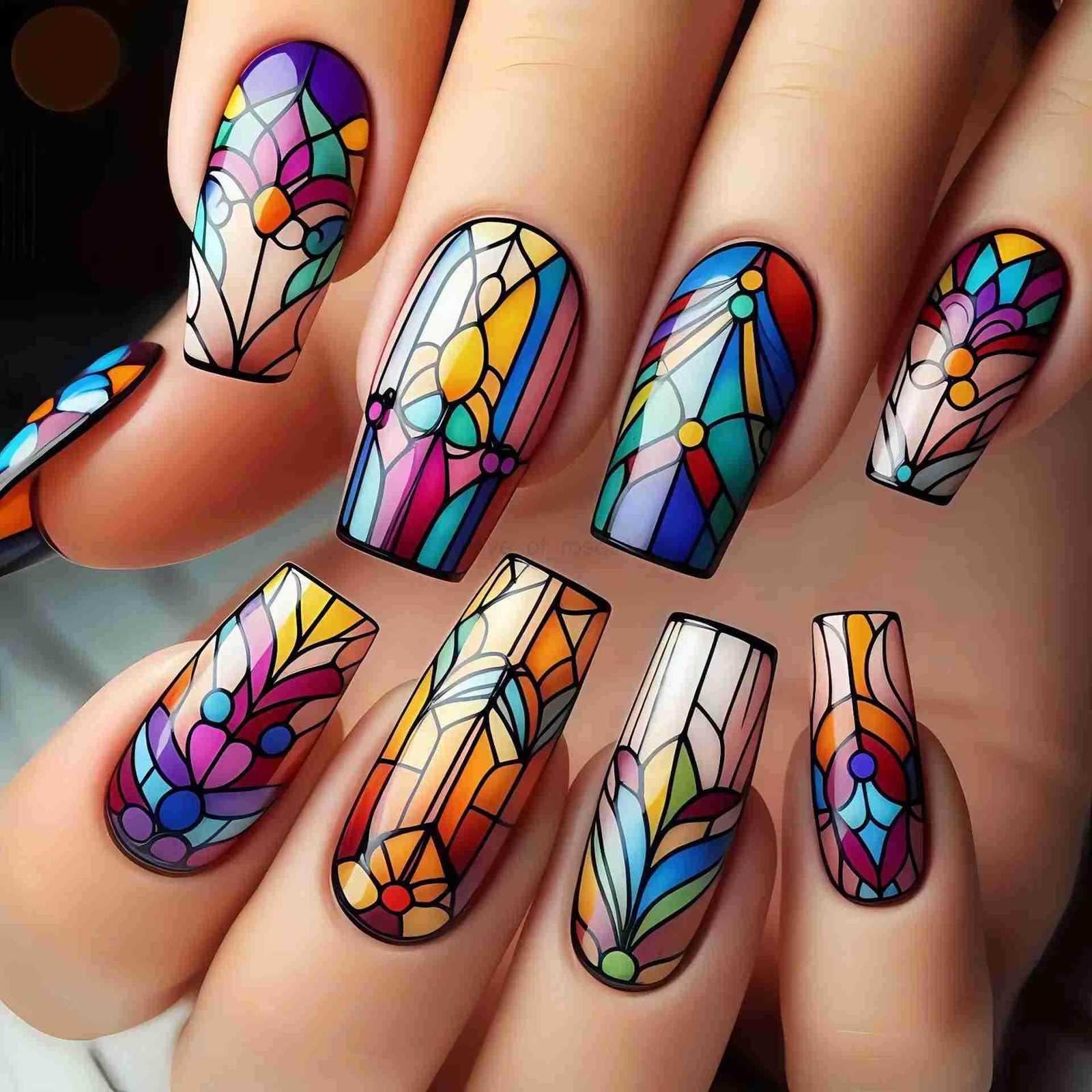 24Pcs Medium Coffin Press on Nails Colorful Gradient Stripes Gel Fake Nails Dreamy Rainbow Butterfly Nail Plant Flowers Nail Tips Z250807