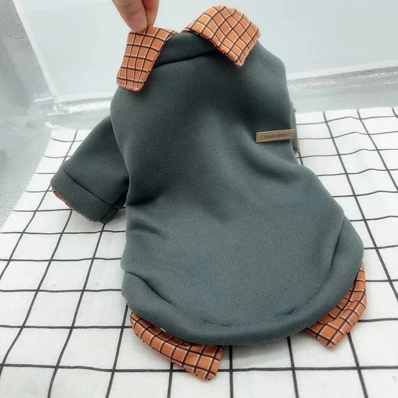 Pet Dog Clothes Warm Winter Shirt Collar Patchwork Hoodie Jacket for Small Dog Coat Bear Hoodie Pet Plaid Shirt Puppy Clothing 250806