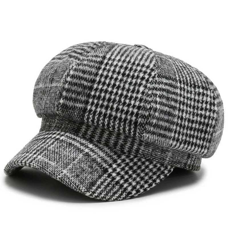 Panamawomens Houndstooth Octagonal Beret Duck Tongue Painter Hat Fashion Outdoor Elegant Retro C H114 Boina Gorras XJ250807