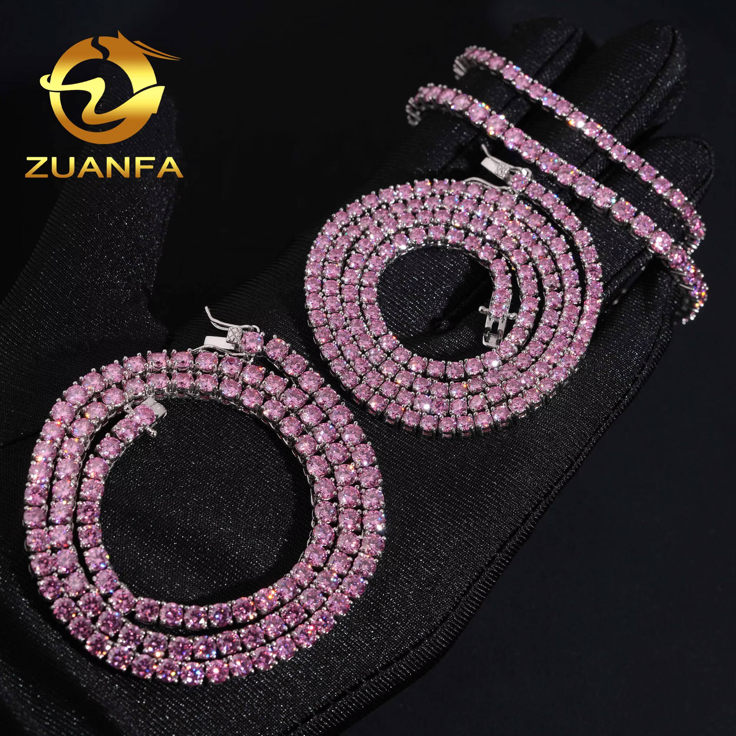 Pass Diamond Tetser 3mm 4mm 925 Silver Pink Moissanite Tennis Chain Fashion Jewelry Iced Out Tennis Necklace