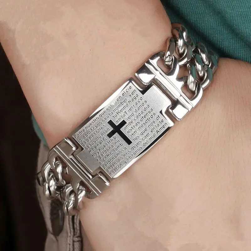 24MM Width 316L Stainless Steel Cuban Chain Cross Bracelet For Men Jewelry Male Hand Chain Wrap Bracelets Punk Accessory W250807