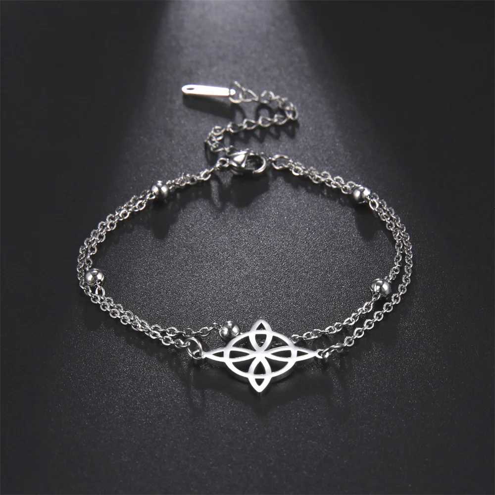 Kkjoy Fashion Bohemian Stainless Steel Layered Celtic Knot Anklet Beach Chain On Foot Witch Knot For Women Leg Chain Jewelry Y250805