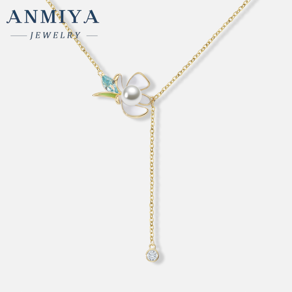 Wholesale 18k Gold Plated Chain With Pearl Flower Pendant 925 Silver Tassels No Fading Necklace for Women