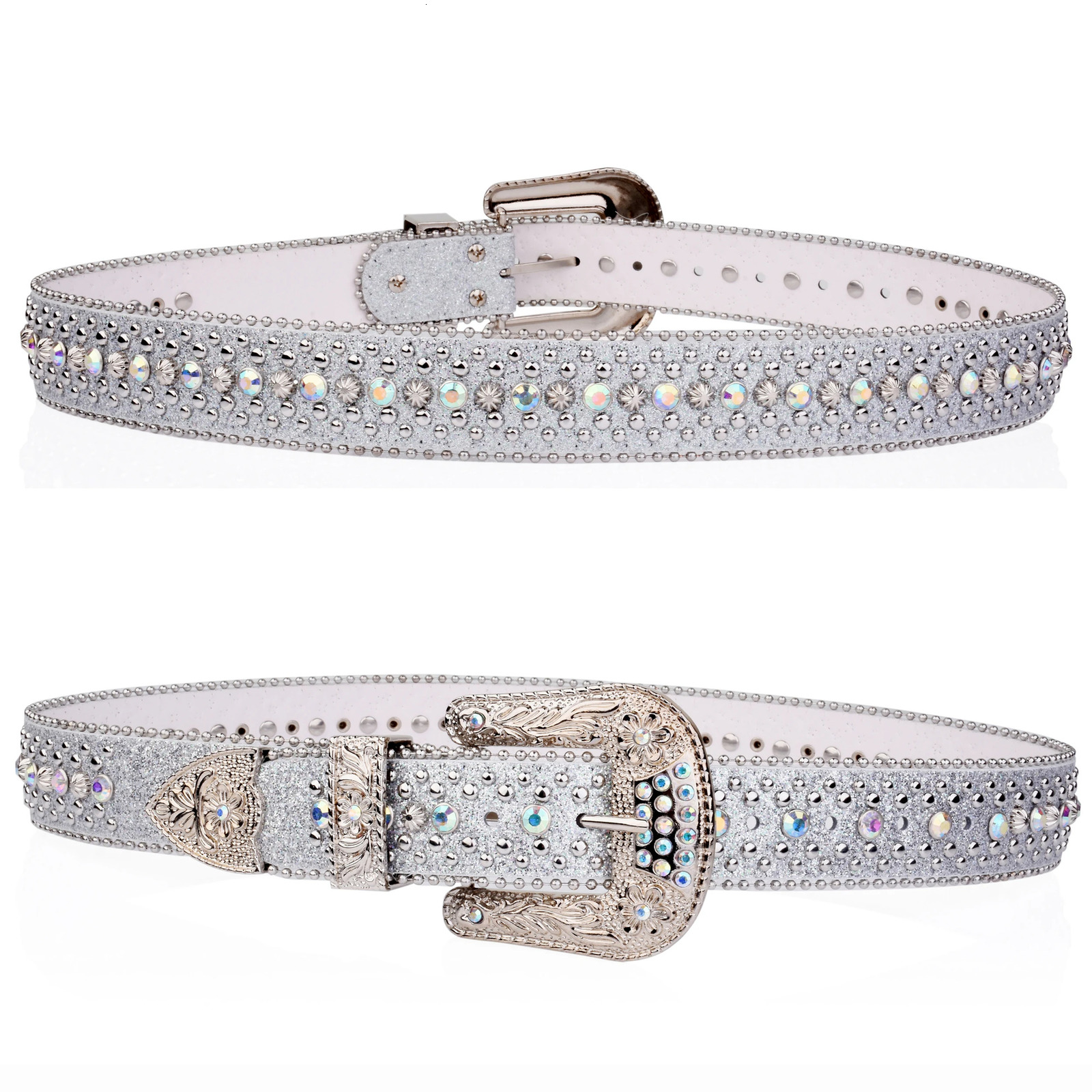 Punk rock ladies belt Rhinestone shiny button PU decorated Y2K belt retro mens jeans belt 250805