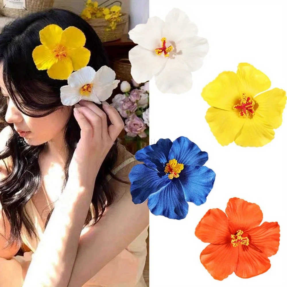 2/4/6 pcs Hawaiian Flower Hair Clips for Women Artificial Floral Hibiscus Lily Barrettes Hairpins Accessories Vacation Beach Gift U250807