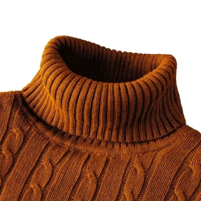 Mens High Neck Sweater Solid Color Pullover Knitted Warm Casual Turtleneck Men Clothes 250801