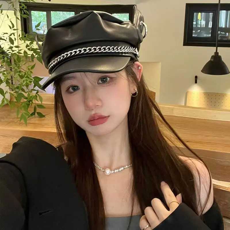 Korean Style PU Leather Horn Eared Beret Retro Duckbill Design Women Men Autumn Winter Street Fashion Personalized Newsboy Hat XJ250807