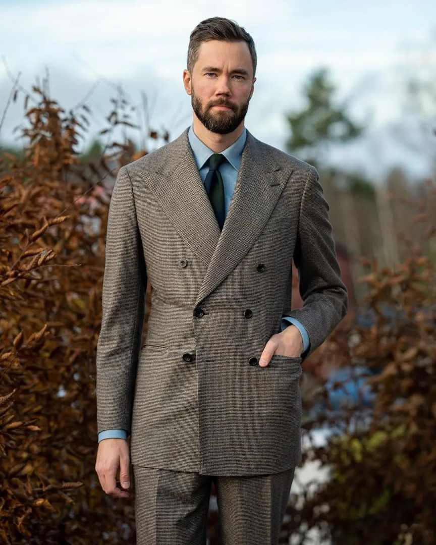 Autumn Winter New Woolen Men's Suit 2 piece Set Tailored suit jacket suit pants Beige Black Men's business suit