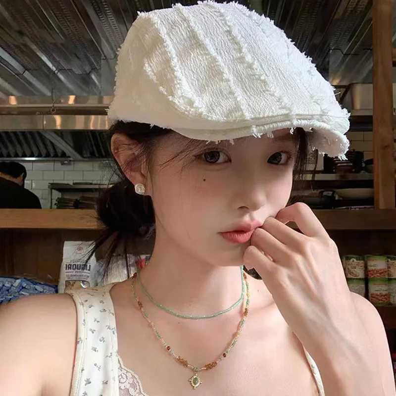 Solid Color Beret C for Women Japanese Retro Striped Painter Hat Spring Summer Versatile Thin Newsboy Womens Gift XJ250807