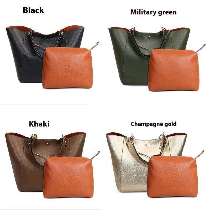 Women's Fashionable Handbag Made of All Leather Elegant City Work Multi Pocket Shoulder Bag Large Capacity A4 Suitable for Shopping