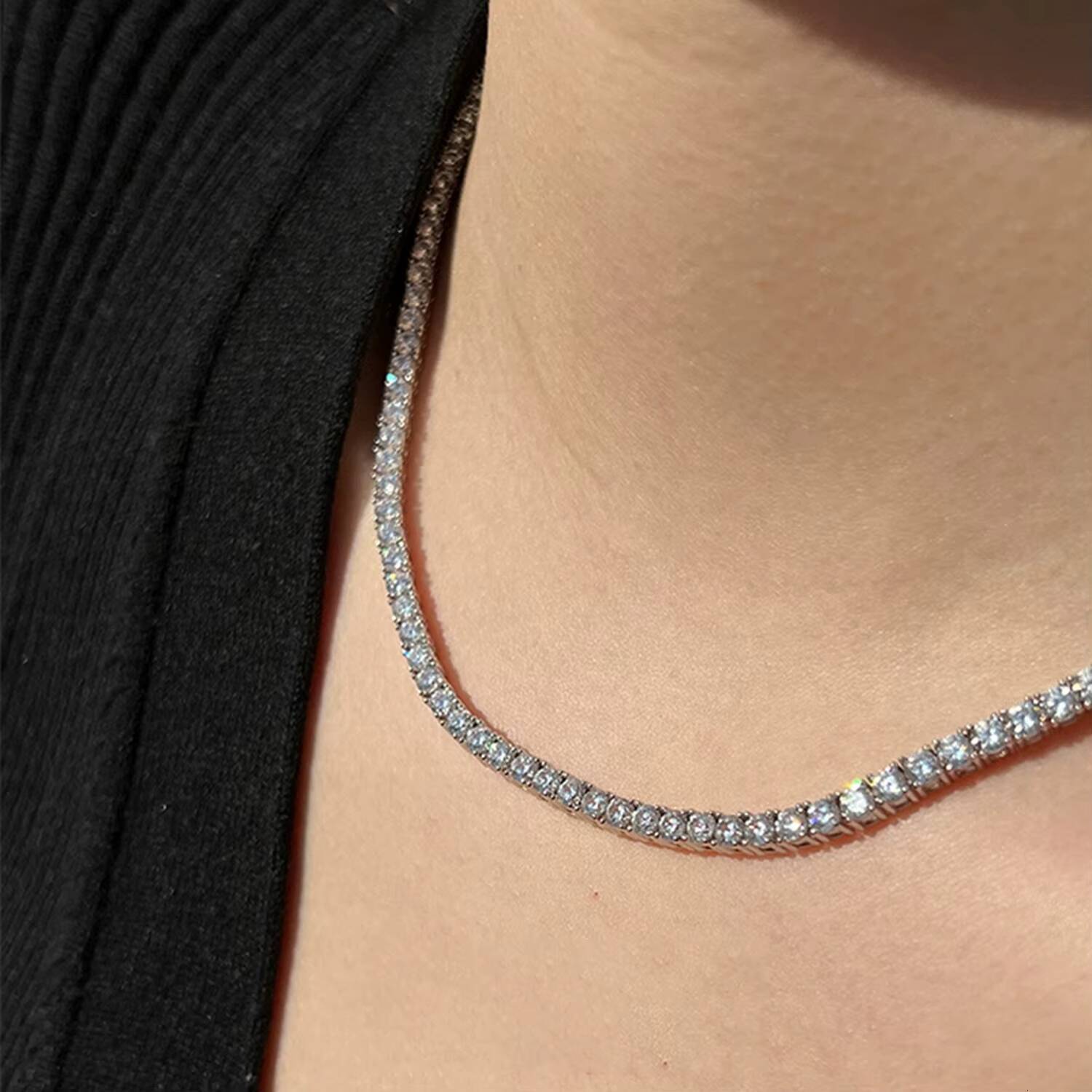 Custom tennis necklace jewelry 925 pure silver 2mm 3mm 4mm moissanite tennis necklace