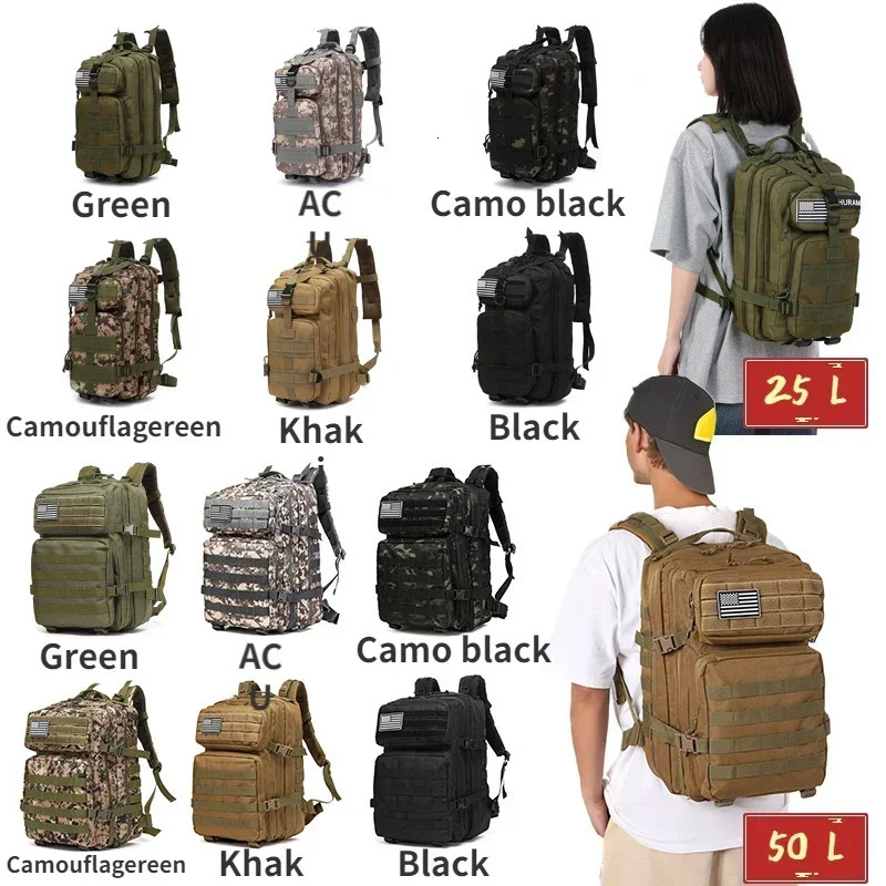 25L50L Tactical Backpack Molle Bag Outdoor Bags for Hiking Camping Trekking Hunting Fishing GYM Backpacks 250729