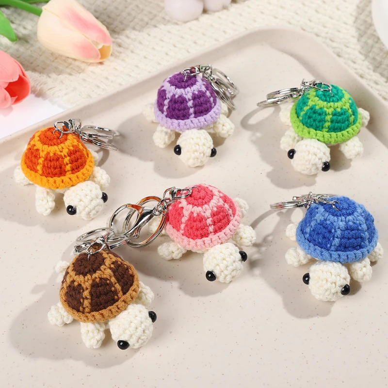 Cute Little Turtle Car Keychain Mini Turtle Handmade Wool Crochet Backpack Hanging Cute Keychain 250807