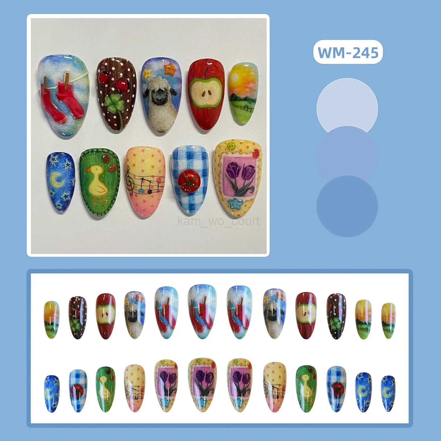 24pcs Cute Cartoon Fake Nail Tips Oil Painting Series Printed Almond Press On Nails Sweet Cool Charming False Nails For Spicy Girl M250807