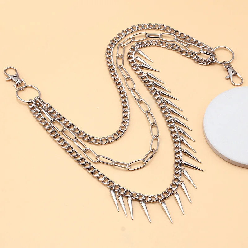 DIEZI Harajuku Vintage Multilayer Jeans Pants Key Chain Ring For Women Men Boys Hip Hop Silver Color Rivet Tassel Chain For Bag 250806