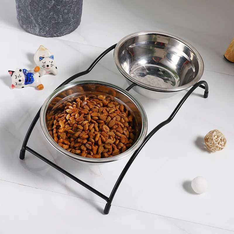 Stainless Steel Double Dog Bowls with Anti Slip Rack Safe Durable Pet Feeding Supplies for Dogs Cats Pet Accessories Y250806