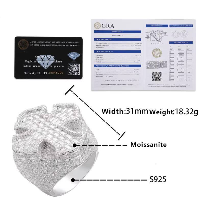 Fashion Hip Hop Fine 925 Silver Moissanite Christ Jewelry Iced Out Bling Cross Ring for Men Women Valentines Day Gift