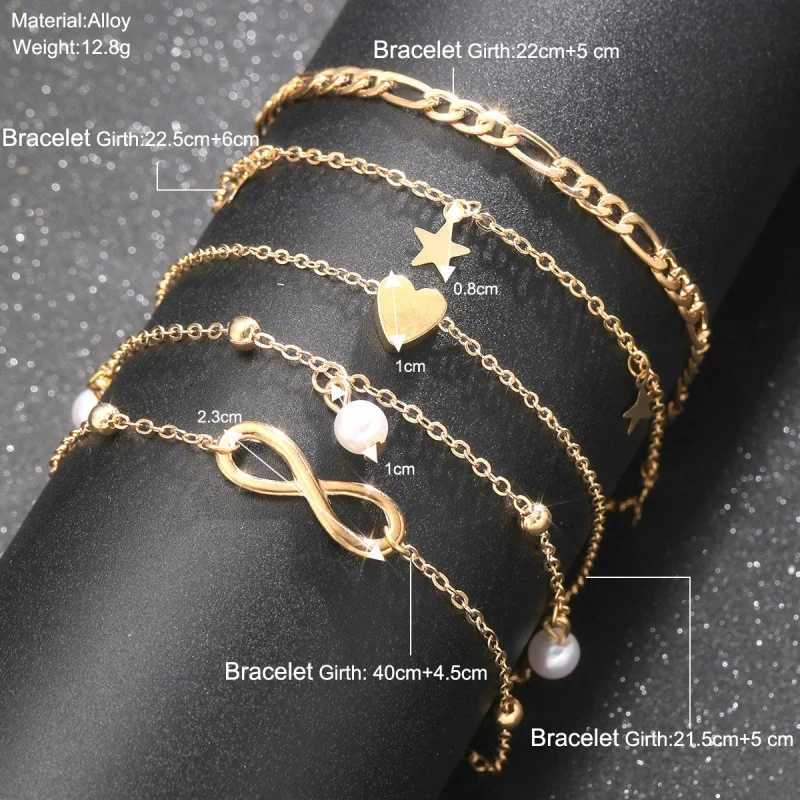 4Pcs Bohemian Summer Beach Anklet Set For Women Vintage Gold Color Pearl Butterfly Star Heart Pendant Charm Chain On Leg Jewelry Y250805