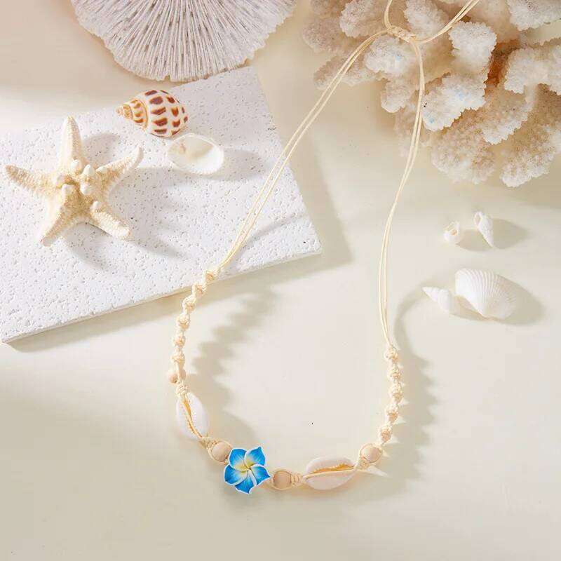 Weaving Handmade Flower String For Women Girls Bohemia Shell Charm Adjustable Necklace Summer Beach Jewelry