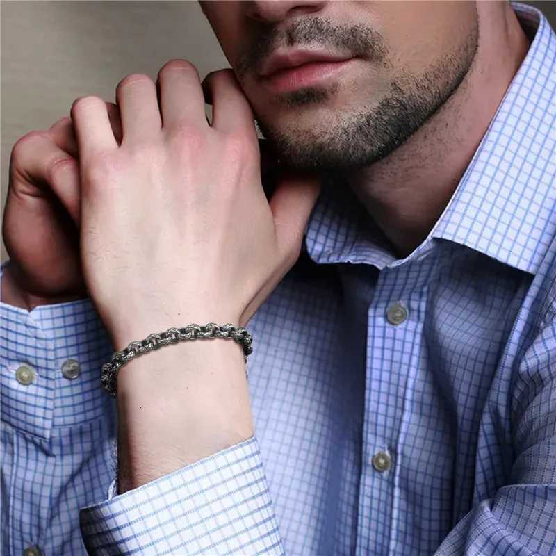 Chunky Belcher Round Chain Bracelets for Men Boys Silver Color Stainless Steel Braided Chain Wristband Punk Jewelry Gifts W250807