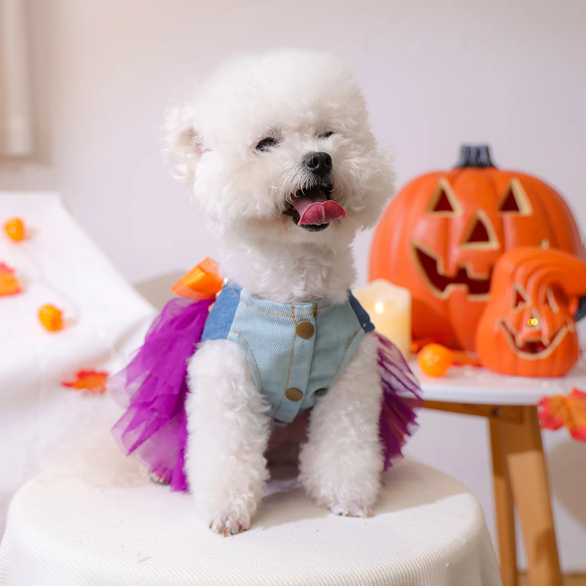 1PC Quirky Pumpkin Skirt Pet Clothes Dog Cat Autumn Halloween Orange Bow Sleeveless Wedding Dress 250805