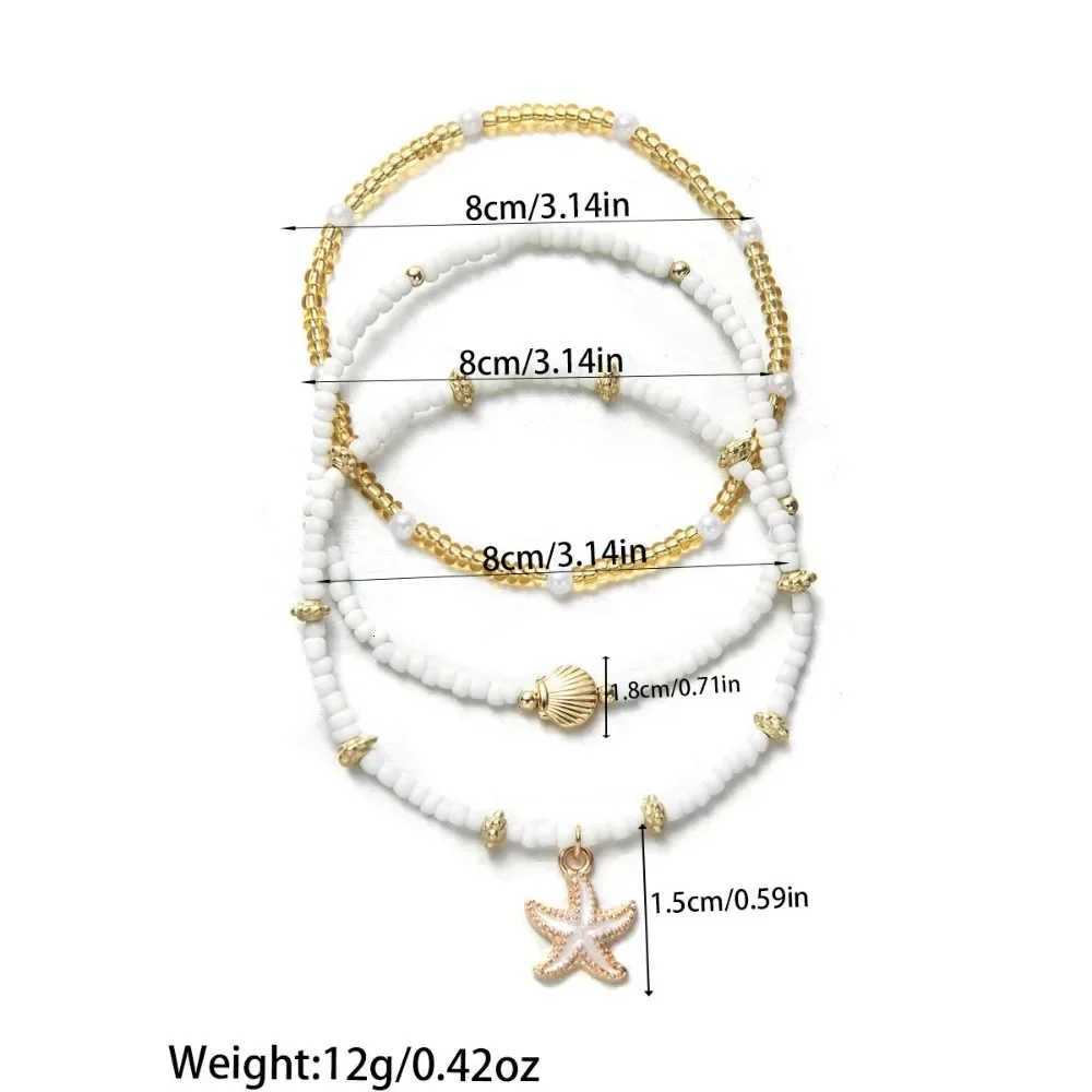 3PCS Bohemian Rice Beads Starfish Pendant Anklet Set Fashion Summer Beach Sea Shell Multilayer Ankle On Foot Jewelry Y250805