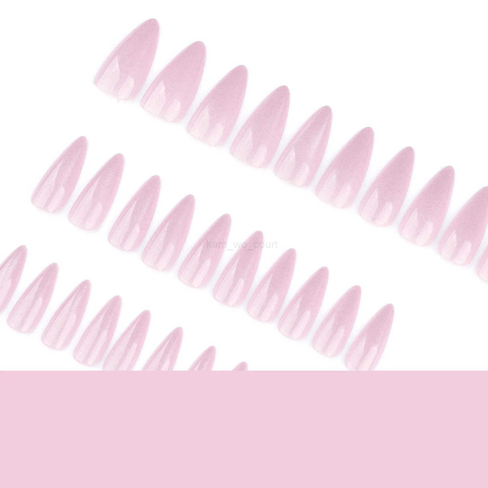 24pcs False Nails Pink Cats Eye Decor Wearable Long Stiletto Aurora Fake Nails Press on Nails Simple Solid Color Almond Nail Art M250807