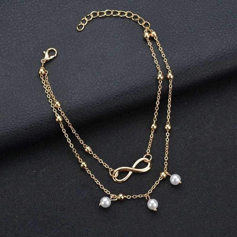 Trendy Gold Color Simple Infinity Symbol Bead Chain Anklets for Women Beach Foot Jewelry Leg Chain 8 Word Ankle s Jewelr Y250805