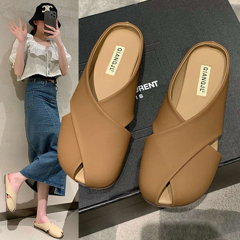 2025 designer shoes New Lazy Closed-Toe Half Slippers Summer Outdoor Fashion Non-Slip Flat Sandals for Pregnant Women Peep-Toe Single Shoes