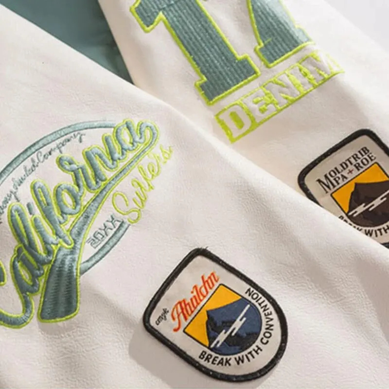 PU Leather Varsity Bomber Jacket Embroidery Pilot Baseball Jacket Men Hip-Hop Streetwear Women Harajuku Loose Coats 250805