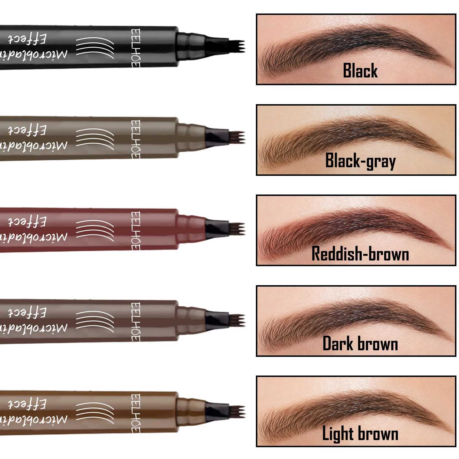 4 Forks Eyebrow Pencil Waterproof Long Lasting Dark Gray/Red Brown NO Smudging Eyes Liquid Eye Brows Pen Female Makeup Products W250807