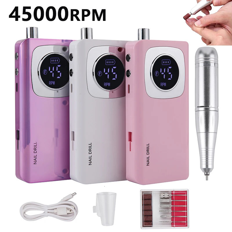 High Speed 45000RPM Rechargeable Nail Drill Machine with LCD Low Noise Professional Nail Polish Sander Nails Accessories Set 250807