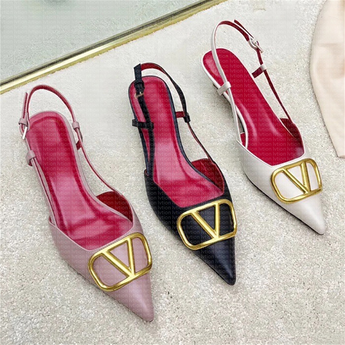 heels designer high heels Womans Sandals Classics Metal Buckle V Pointed Toe Patent Leather Stiletto heels Dress shoes slingback heels Wedding Party Shoes size 35-42