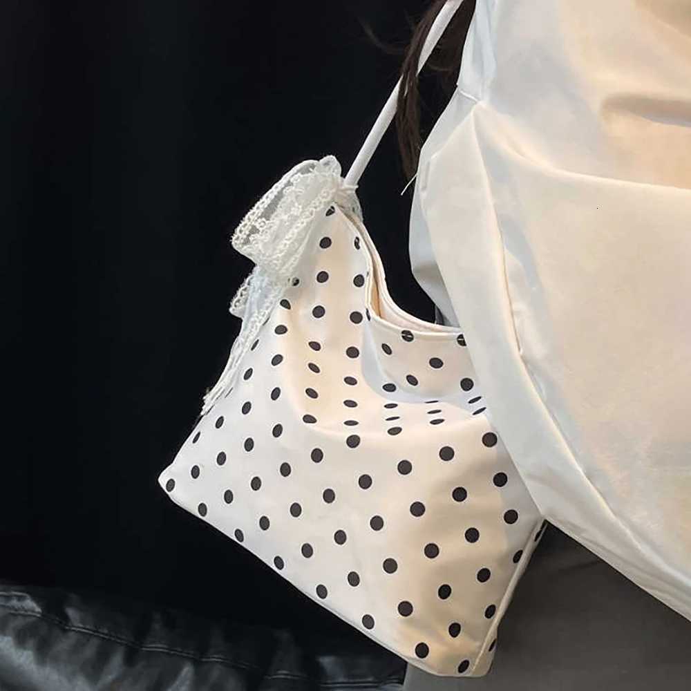 Sweet Polka Dot Underarm Bags Women Lace Bow Casual Shoulder Bag for Phones Wallet Korean Style Bucket Handbags 2025 New Z250807