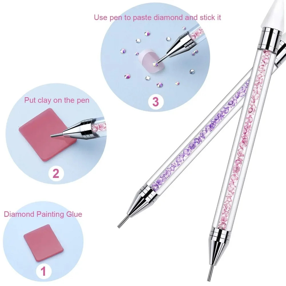 Nail Art Dual Heads Acrylic Metal Dotting Wax Pen Rhinestones Gem Picking Picker Manicure Drill Pencil Silicone Head Tool 250805