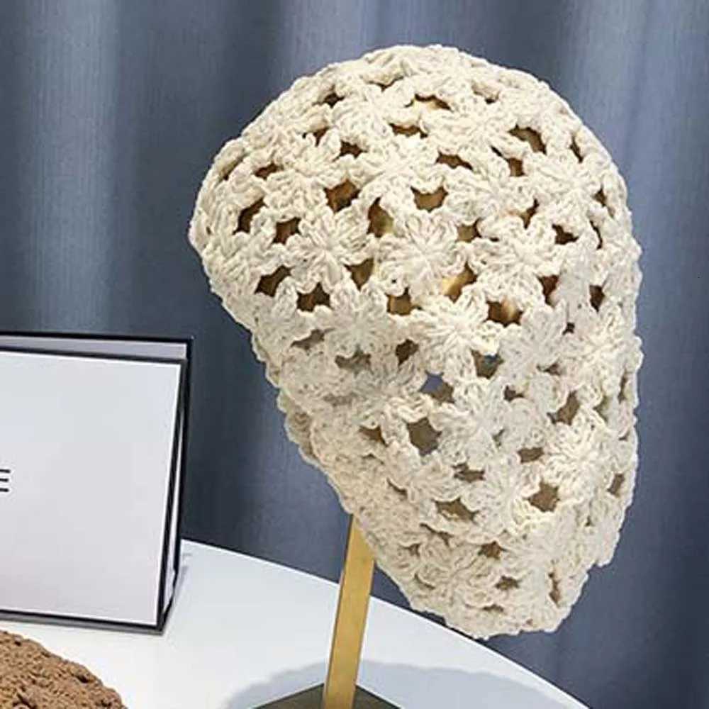 Breathable Hollowed Out Beret Hat Cotton Japanese Style Lace Hollow Flower Hat All-match Linen Spring Crochet Knitted C Party XJ250807