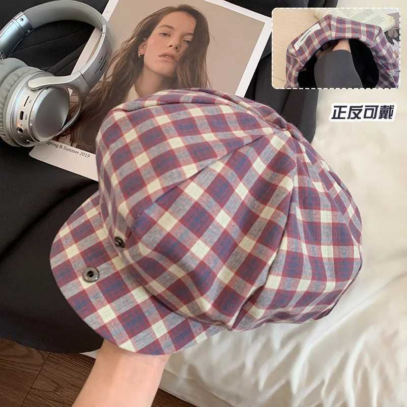 Retro Literary and Artistic Color Matching Plaid Berets for Women Spring and Summer New Sweet Versatile Cloud Newsboy Hat XJ250807