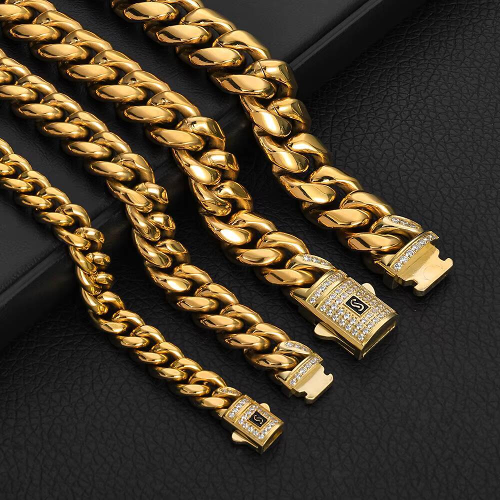Monaco Chain 8-14mm Stainless Steel Diamond Buckle Round Grinding 14K Gold Plated Iced Out Moissanite Mens Bracelet