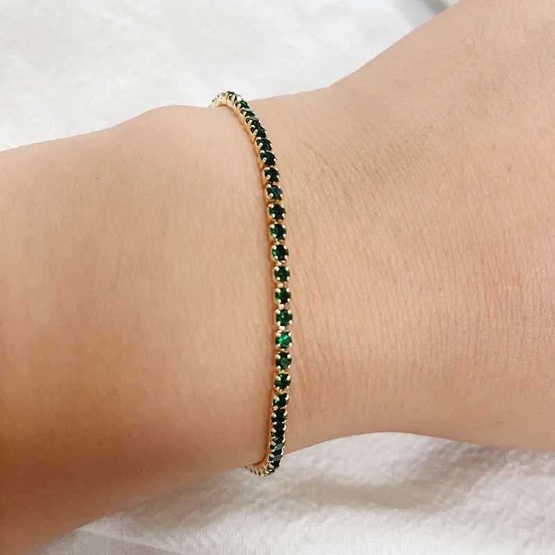 9colors 2mm 15-17cm+2cm Thin CZ Stones Chain Tennis Bracelet For Women Girls Jewelry Brass Yellow Gold Color Womens Bracelet W250807