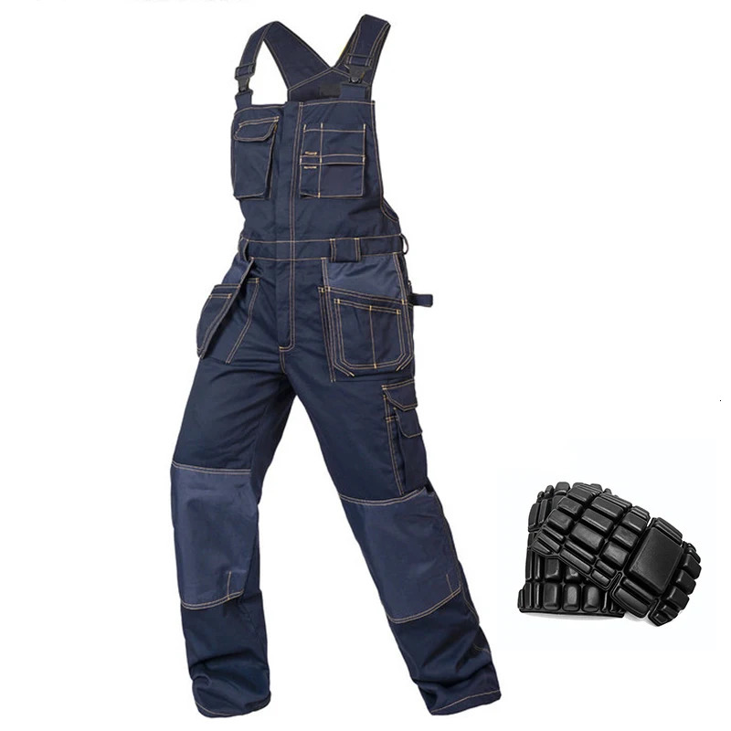 Workwear Overalls Work Bib and Brace Overall Pants Trousers Garage Dungarees Multi Pocket Mechanic with Knee Pads 250804