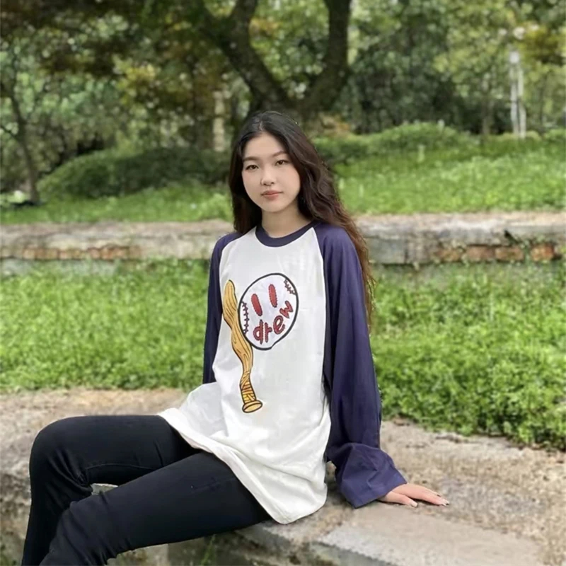 Drew House Mens Clothing Printing logo multicolored long sleeves men's and women's loose New trend Long sleeves Designer luxury