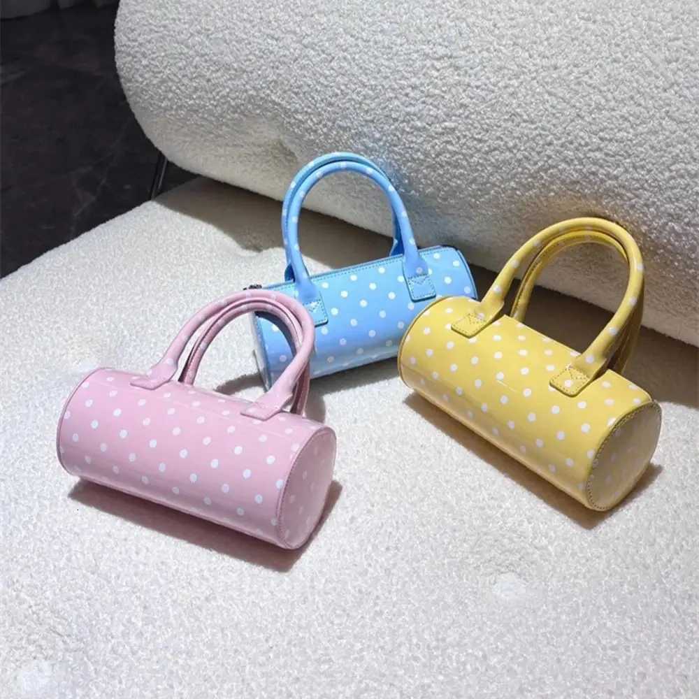 Korean Style Cute Polka Dot Round Cylinder Handbag Womens Unique Design Trendy Shoulder Bag Female Commuting Crossbody Bags Z250807