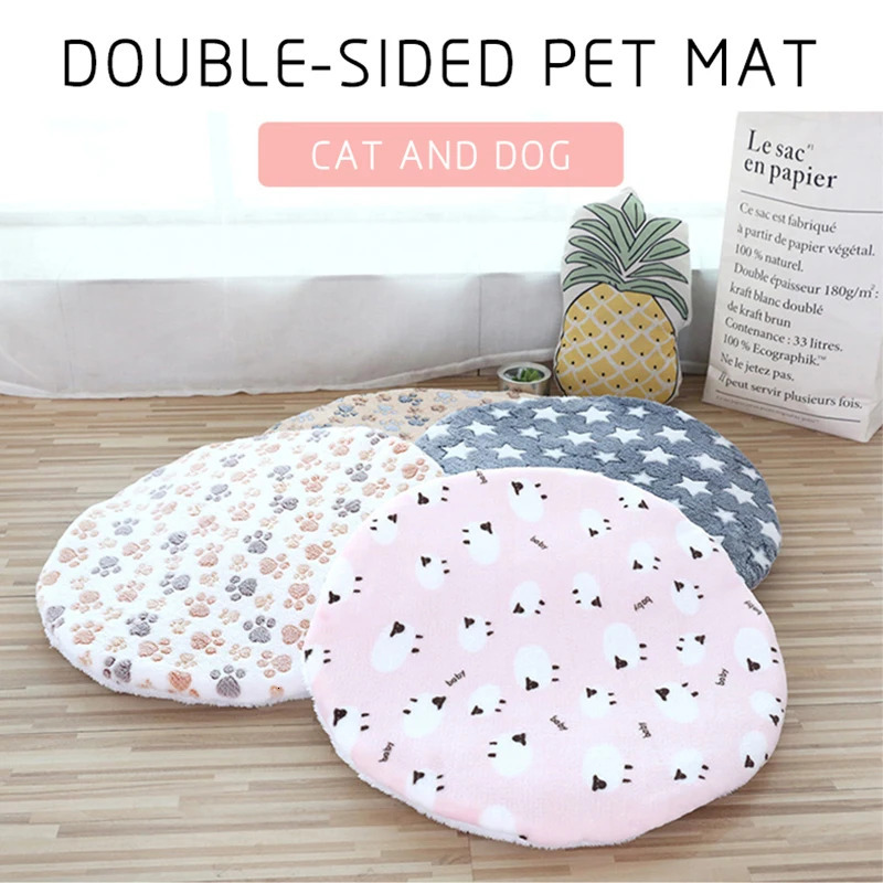 Soft Pet Dog Mat Bed Sofa Cushion Cotton Washable Round Pet Blanket Double-sided Warm Sleeping Beds For Small Medium Dogs Cats 250804